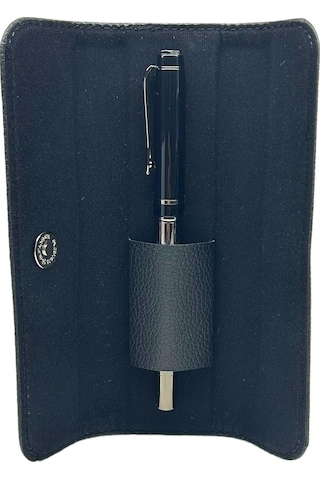 Siyah Füme Deri Kılıflı Tükenmez Roller İmze Kalemi 1209fm