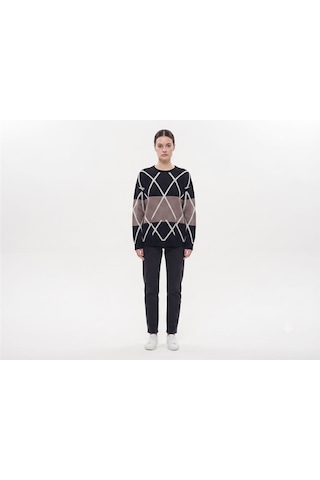 Neden Tekstil Kadın Oversize Triko Kazak - Modern Geometrik Desen - Siyah