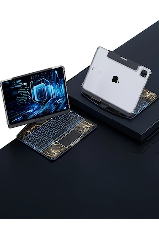 Gld-spt- Newface Jp11 Apple Uyumlu iPad Pro 11 2022 Kılıf Vales Dönen Ledli Klavyeli Tablet Kılıfı - Siyah