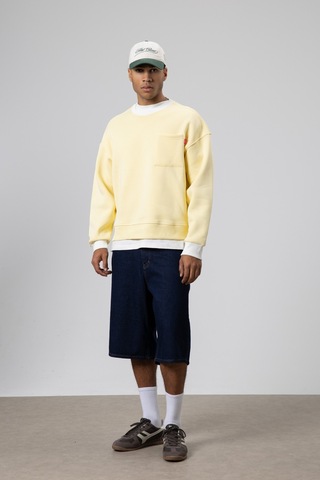 Vamos Bisiklet Yaka Cep Detaylı Oversize Sweatshirt Sarı