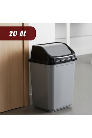 Porsima 0099 Kapaklı Gri-siyah Çöp Kutusu - Favori Banyo Ve Mutfak Çöp Kovası 20lt Gri