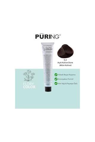 Puring Flory Color Papatya Özlü Amonyaksız Saç Boyası Altın Kahve 100 ML 5.3 Açık Kahve Dore