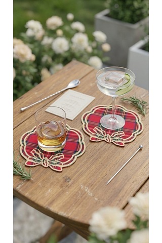 Tartan Rouge Bow Kokteyl Peçetesi