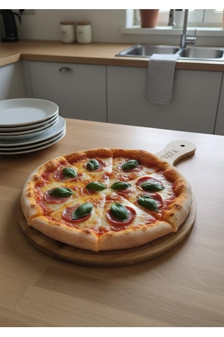 Bambu Pizza Tabağı - Sunumluk 30 Cm Sarı