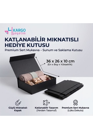 Katlanabilir Mıknatıslı Hediye Kutusu Premium Mukavva Sunum Ve Saklama Kutusu Orta 36x 26x10 Cm