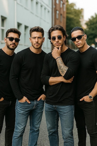 Rich Erkek Siyah 4'lü Paket Basic Uzun Kollu Tişört Sporcu Body T-shirt Siyah