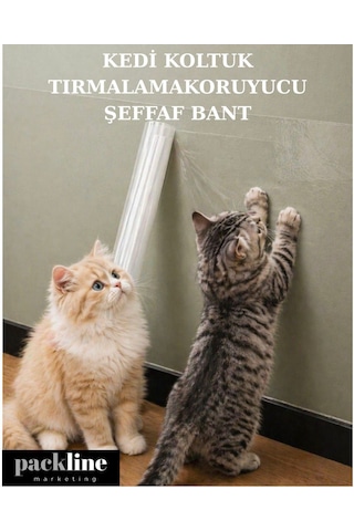 Packline Marketing Kedi Koltuk Tırmalama Koruyucu Şeffaf Yapışkanlı Mobilya Tırmalama Önleyici Bandı 60cm X 5metre