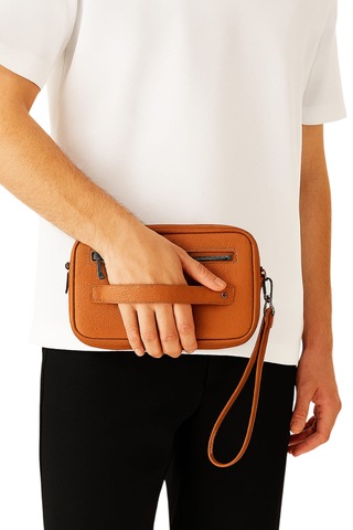 El Çantası Deri Taba Portföy Omuz Askılı Kahverengi