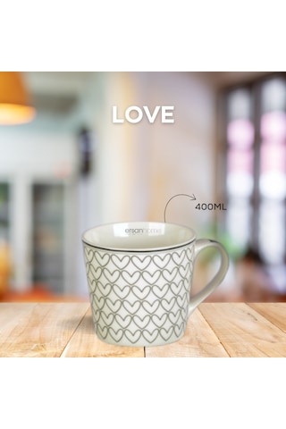 Tohana Porselen Kupa 400ml Love Serisi Desen3 Beyaz