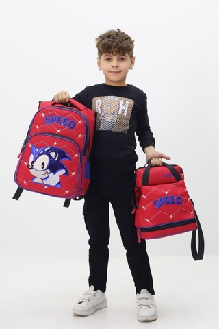 Kirpi Sonic Erkek Çocuk 3 Lü Okul Çanta Seti Özel Tasarım Sırt Çantası Beslenme Çantası Kalemlik Pembe