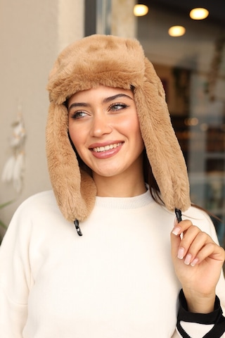 Çıtçıtlı Kürklü Kulaklıklı Peluş Bere Şapka Rkş-03 Camel Camel