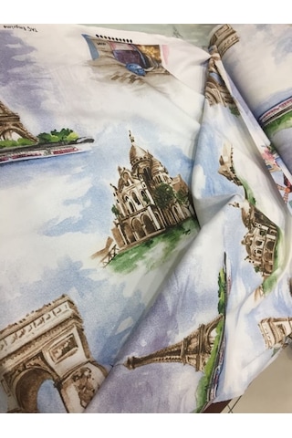 Taç Nevresim Kumaşı %100 Pamuk Paris Şehir Temalı En 240Cm 57Tel