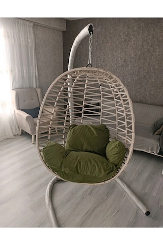 Salıncak Damla Bahçe Balkon Salıncağı Tek Kişilik Siyah - Beyaz - Kahverengi