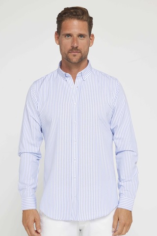 Tudors Slim Fit Uzun Kol Çizgili Yaka Düğmeli Erkek Gömlek-31537 Çok Renkli