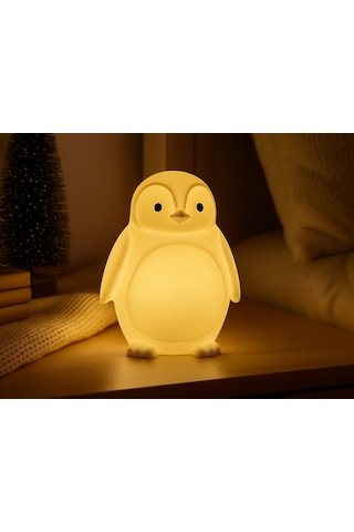 Sevimli Penguen Figürlü Led Gece Lambası Pilli Mumlu Masa Lambası