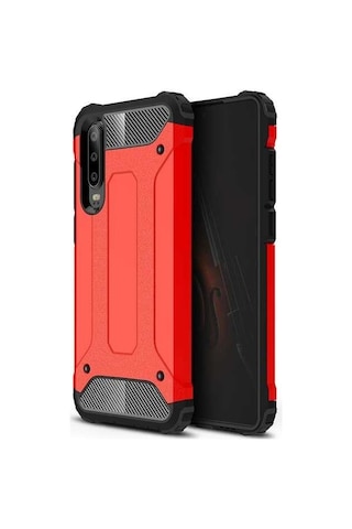 Noktaks - Huawei Uyumlu Huawei P30 Lite - Kılıf Çift Katman Zırh Tank Crash Military Kapak - Kırmızı