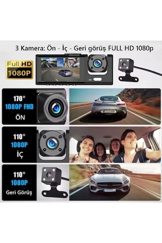 Buğz S-1 1080p Araç İçi Kamera 3 Kameralı Ön Görüş - Geri Görüş - İç Görüş Gece Görüşlü
