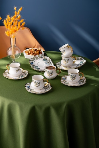 İstanbul Porselen Riva 6 Kişilik Kahve Fincan Takımı Beyaz