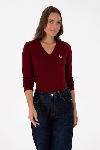 U.S. Polo Assn. Kadın Bordo V Yaka Basic Kazak 50307727-VR014