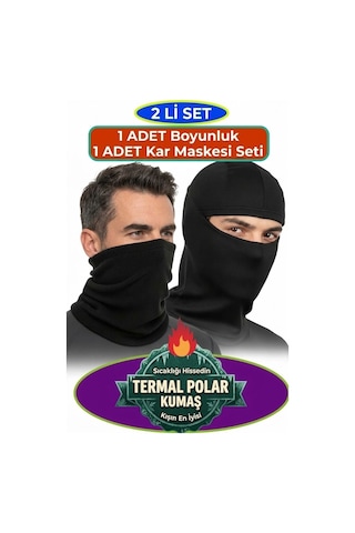 Neler Geldi Neler 2'li Set Siyah Polar Boyunluk Ve Polar Kar Maskesi Unisex Kışlık Polar Termal Soğuk Hava Koruyucu