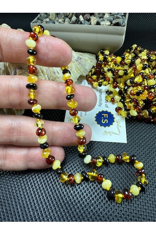 Kehribar Bebek Diş Çıkarma Kolyesi Altın