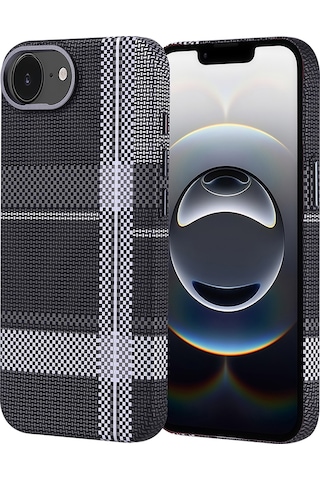 Mobilteam İphone Uyumlu 16e Kılıf Magsafe Şarj Özellikli Karbon Fiber Görünümlü Nekst Kapak - Gri