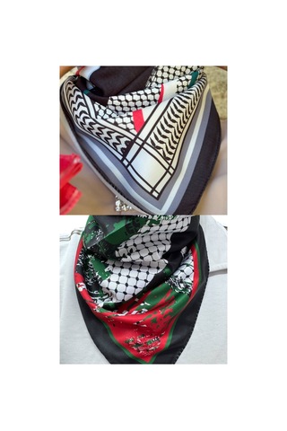 Aldaıyr 2 Adet Filistin Temalı Fular 50x50 Unisex Günlük Kullanıma Uygun Puşi Şal Kefiye Filistin Bayrak Renkli 11