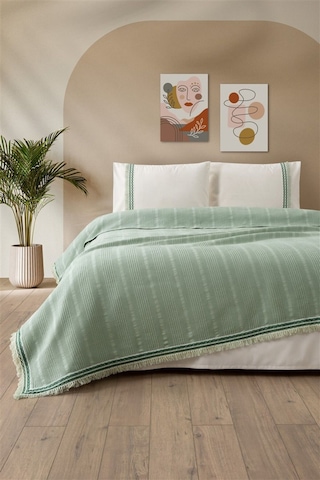 Tivoli Çift Kişilik Dantelli 4 Parça Pike Takımı Çeyizlik-melanie-kapuçino Mınt Mint