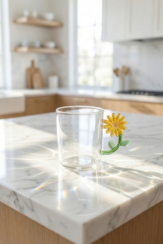 Pureglass Çiçek Kulplu Cam Kupa - 350 Ml Şeffaf