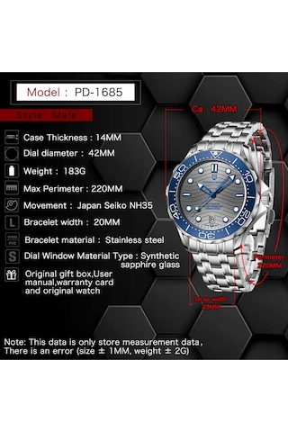 Pagani Design Pd-1685 Seamaster 42mm 200m Su Geçirmez Japon Nh35 Otomatik Mekanik Saat Safir Kristal Çelik Saat Gri