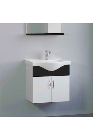 Denko Akyazı 55 Cm Mdf Banyo Dolabı Siyah, Alt Modül Ve Lavabo Çok Renkli