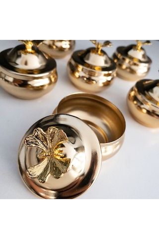 6'lı Gold Kelebekli Tombik Lokumluk, Çay Ve Kahve Yanı Sunumluk, Şekerlik, Drajelik Gold