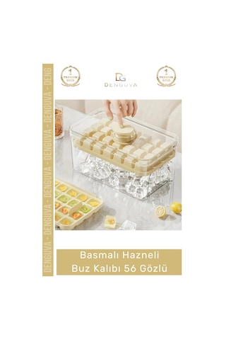 Premium Dayanıklı Bpa İçermeyen Düğmeli Basmalı Çift 56'lı Buz Küpü Kalıbı Kullanışlı Saklama Kutulu Çok Renkli