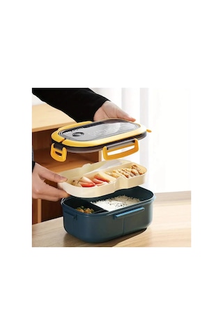 2 Katlı Taşınabilir Yemek Kabı Lunch Box Diyet Beslenme Kutusu Saklama Kabı Çatal Kaşıklı Sefer Tası Sku: Smgstkd0041ea7b5 Açık Mavi
