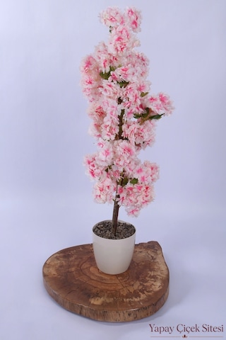 Yapay Çiçek Sitesi Beyaz Saksıda Kaliteli Yapay Bahar Dalı Ağacı 119 Cm Açık Pembe