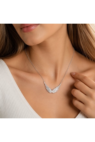 Afrodit Silver 925 Ayar Gümüş Zirkon Taşlı Melek Kanadı Tasarım Kadın Kolye