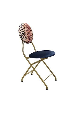 Katlanabilir Leopar Desenli Gold Metal Sandalye
