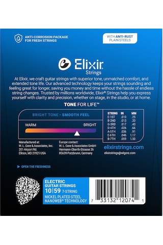 Elixir 12074 Nanoweb Light/heavy 7 Telli Elektro Gitar Teli 10-59