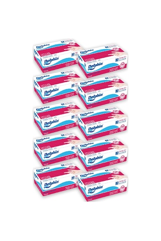 Dolphin Pudrasız Vinil Vinyl Tek Kullanımlık Eldiven Şeffaf Medium Orta Boy - 100'lü 10 Paket