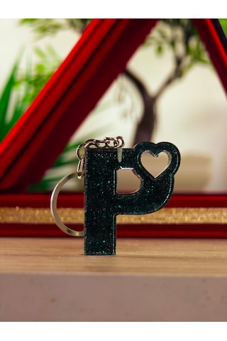 Harfli Anahtarlık Epoksi Kişiye Özel Yapım El Yapımı Harf Anahtarlık Kalp Model Özel Tasarım Hediyelik Ürün Kalp Desenli Simli Anahtarlık Beyaz - Sarı