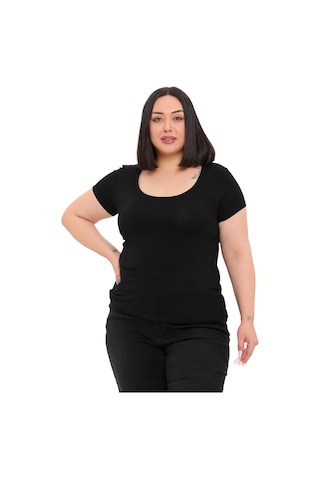 Disentis Büyük Beden U Yaka Kısa Kollu Viskon Siyah Body Siyah