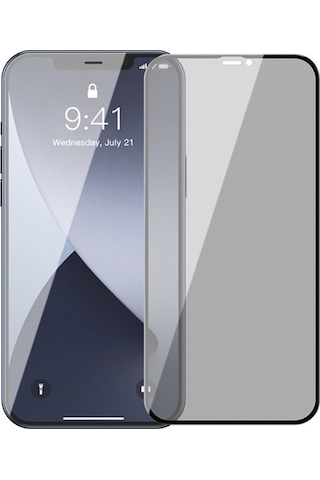 Baseus Apple Uyumlu   iPhone 12 Mini Ekran Koruyucu 0,23Mm Anti Spy Çerçeveli T Siyah (128921919)
