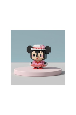 Pembe Elbiseli Sevimli Mouse Nano Blok - 3d Mikro Puzzle Hobi Seti