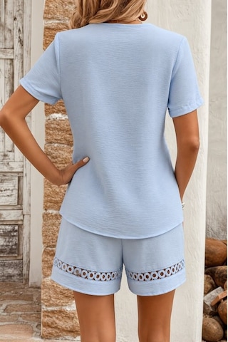 Dogutrend Kadın Kısa Kollu V Yakalı Bluz Ve Short Ikili Takım Mavi