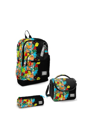 Coral High Kids Siyah Karikatür Desenli 3 Lü Okul Çanta Seti Set0123774 Siyah