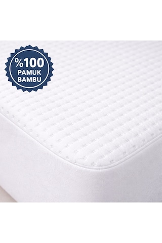 %100 Pamuk Bambu Lastikli Çarşaf Tipi Fitted Alez Sıvı Geçirmez Yatak Koruyucu Beyaz