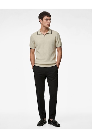 Koton Regular Fit Pamuklu Çizgi Detaylı Polo Yaka Kısa Kollu Triko Tişört Bej 6sam70044ht Ekru