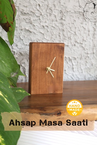 El Yapımı Ihlamur Ağacı Ahşap Dekoratif Masa Saati