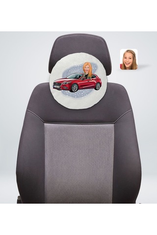 Kişiye Özel Plakalı Kadın Mazda 3 Karikatürlü Yuvarlak Araç Koltu