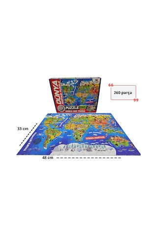 260 Parça Dünya Haritası Puzzle Eğitici Yapboz